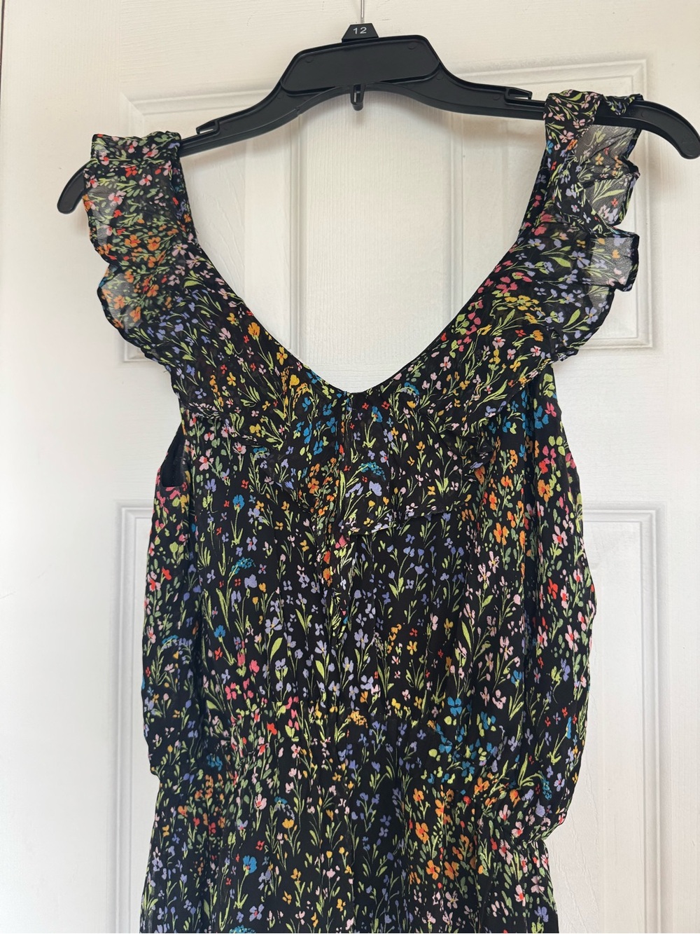 Ramy Brook Black Floral Ruffle-Shoulder Camisole